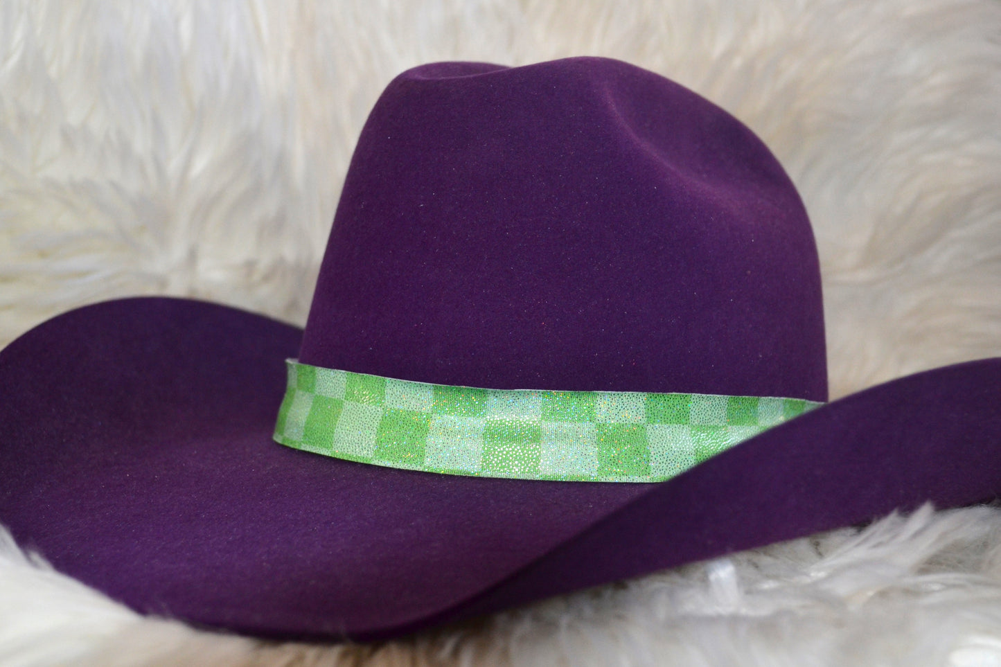 Lime Green Checker Holographic Hat Band