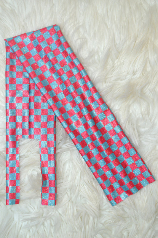 Pink And Teal Checkered Tail Bag Holographic