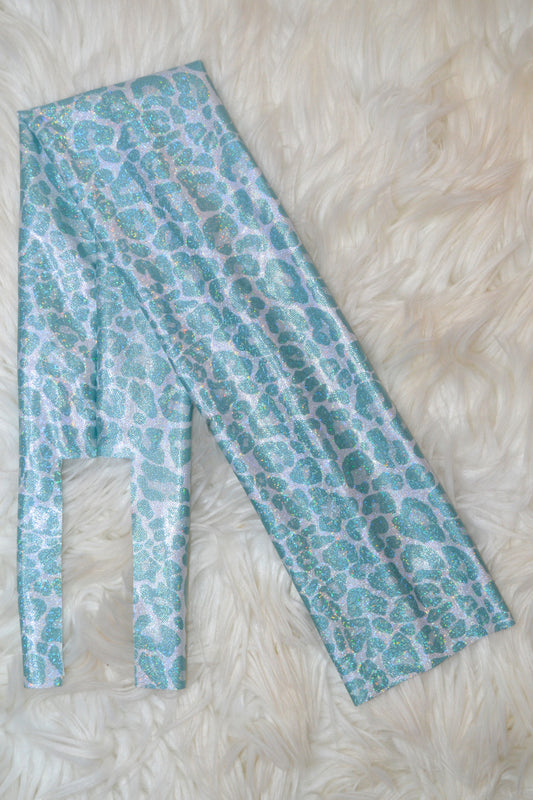 White Teal Cheetah Tail Bag Holographic