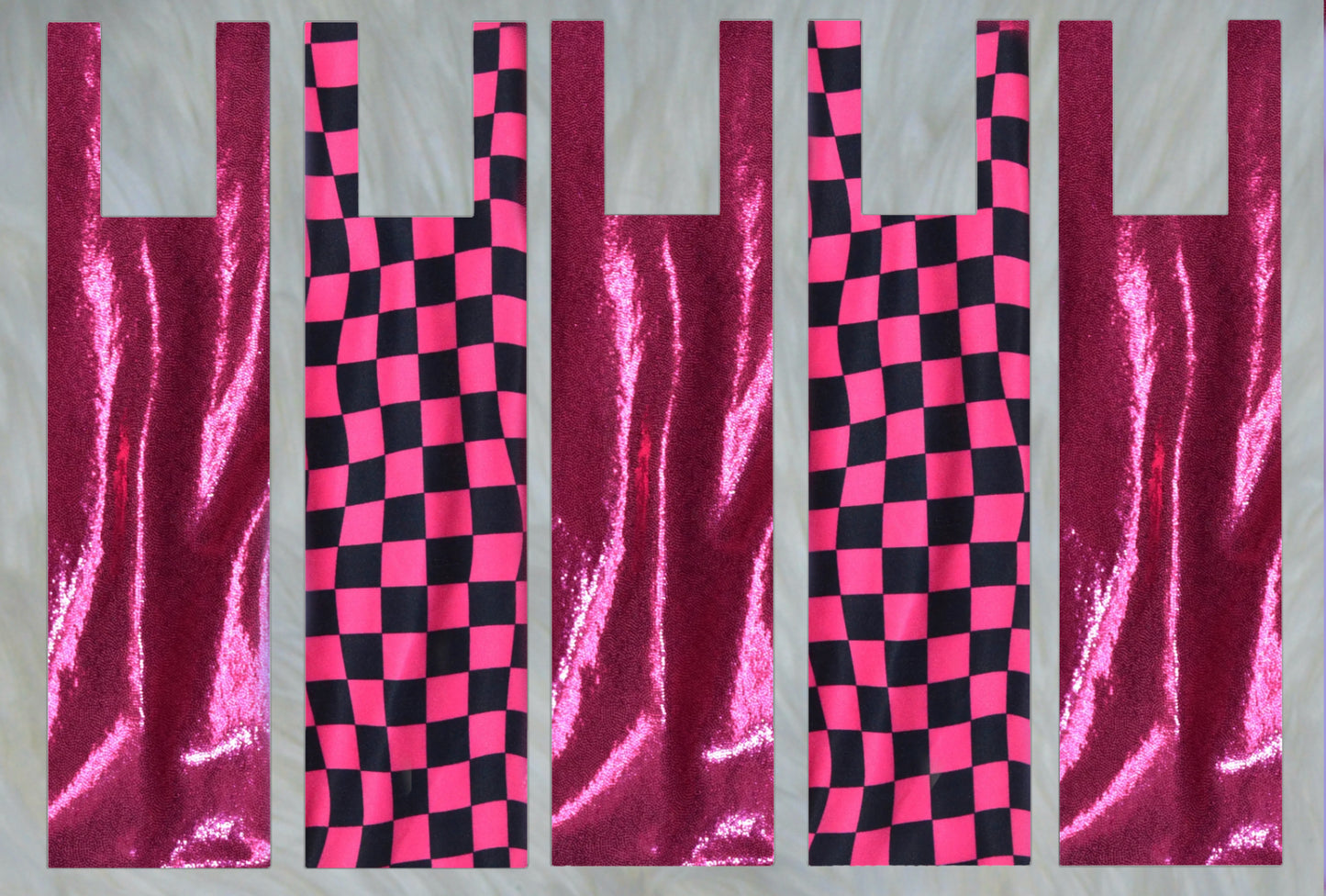 Black and Pink Checkered Swirl X Hot Pink Sparkle Shimmer Mane Bags Set of 5