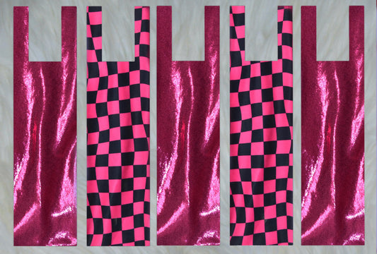 Black and Pink Checkered Swirl X Hot Pink Sparkle Shimmer Mane Bags Set of 5