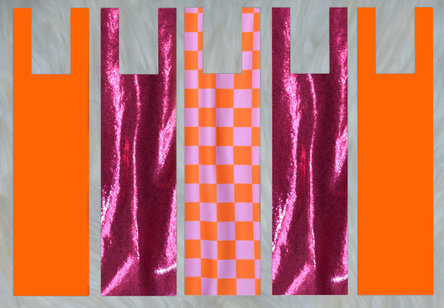 Orange Pink Checker X Pink Sparkle Shimmer X Solid Orange Mane Bags Set of 5