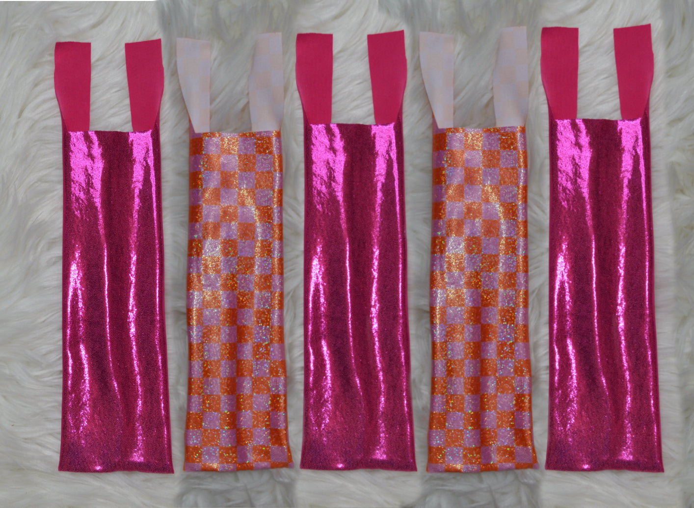 Orange Pink Checker and Pink Sparkle Shimmer Mane Bags Set of 5