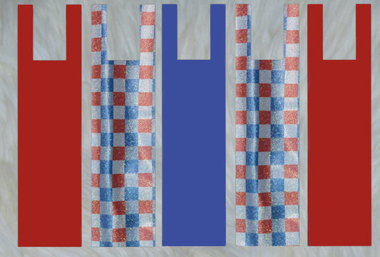 Red White & Blue Checker Holographic X Solid Royal Blue X Solid Red Mane Bags Set of 5