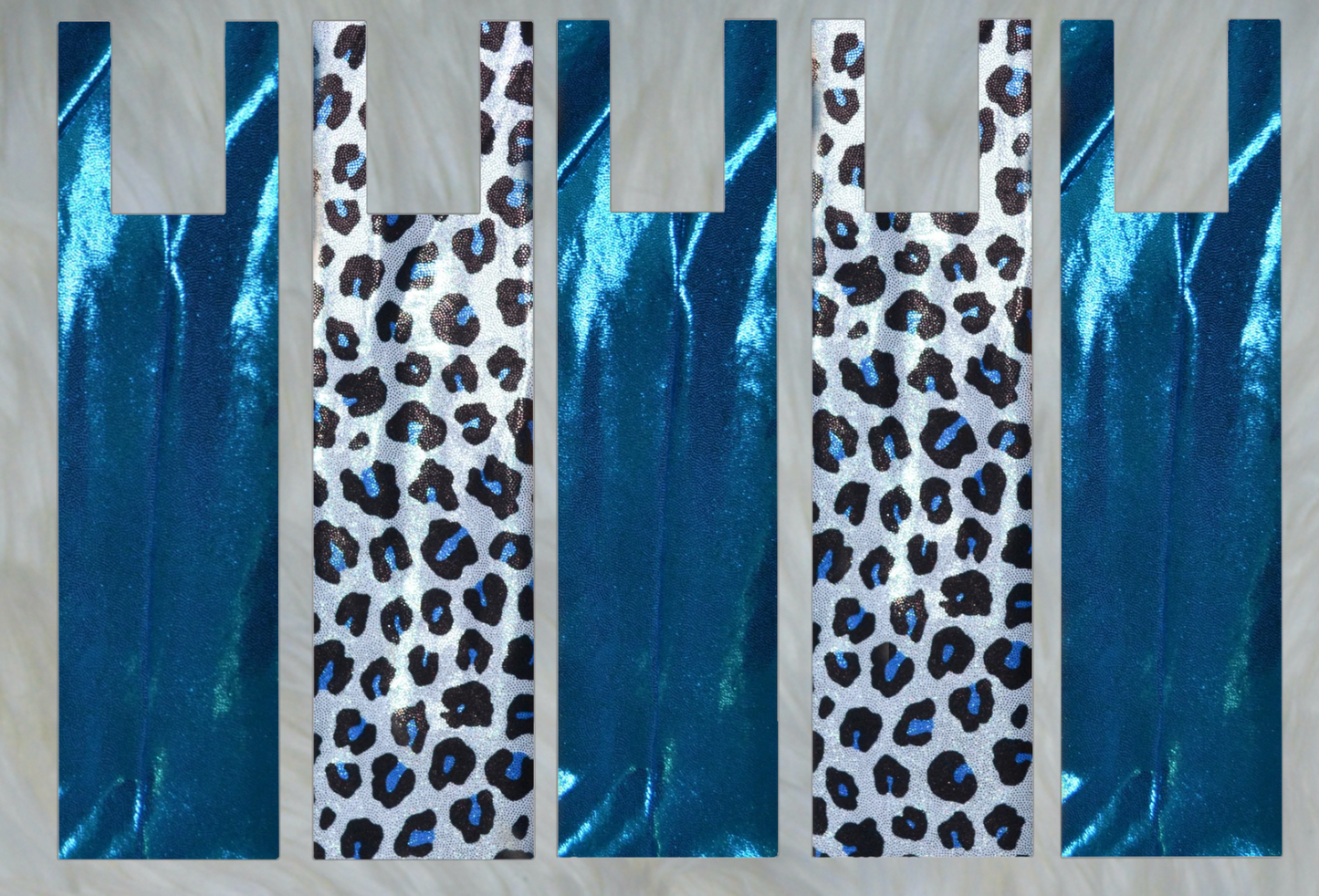 White Teal Cheetah Sparkle Shimmer X Teal Blue Sparkle Shimmer Mane Bags Set of 5