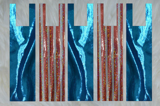 Red and White Striped Holographic X Teal Blue Sparkle Shimmer Mane Bags Set of 5