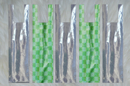 Lime Green Checker Holographic X Silver Sparkle Shimmer Mane Bags Set of 5