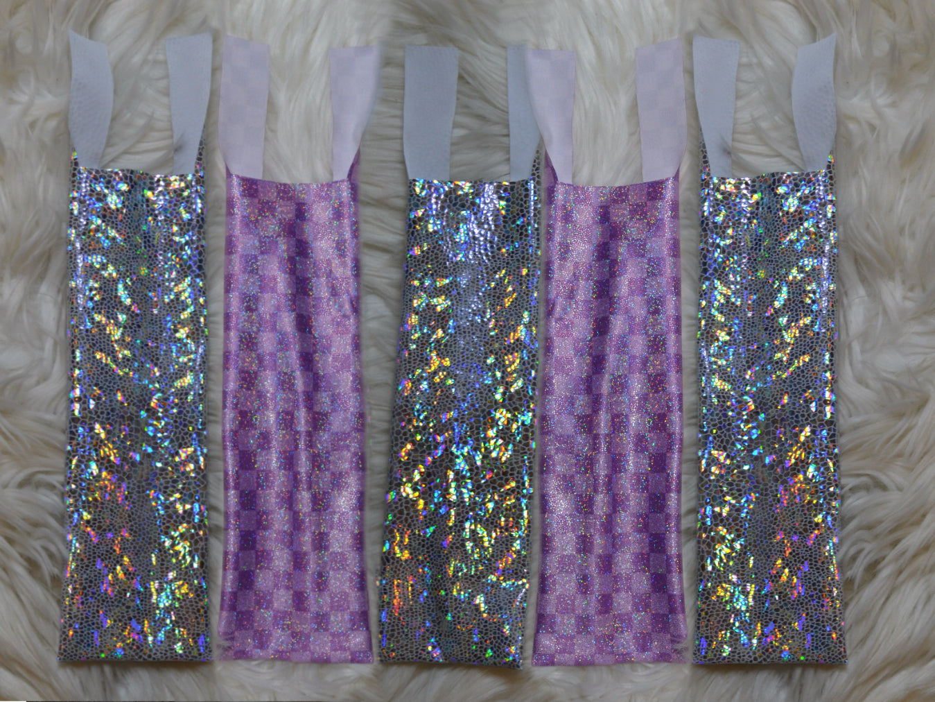 Purple Checker and White Holographic Mane Bags Set of 5