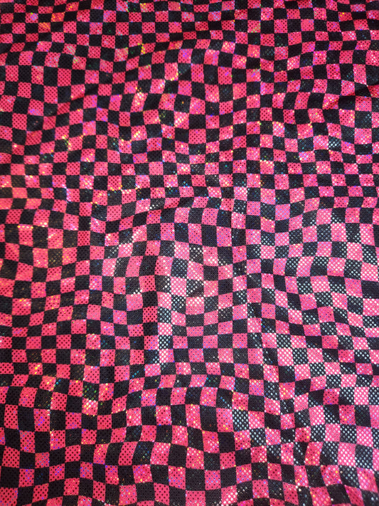 Pink Black Check Swirl Tail Bag Holographic