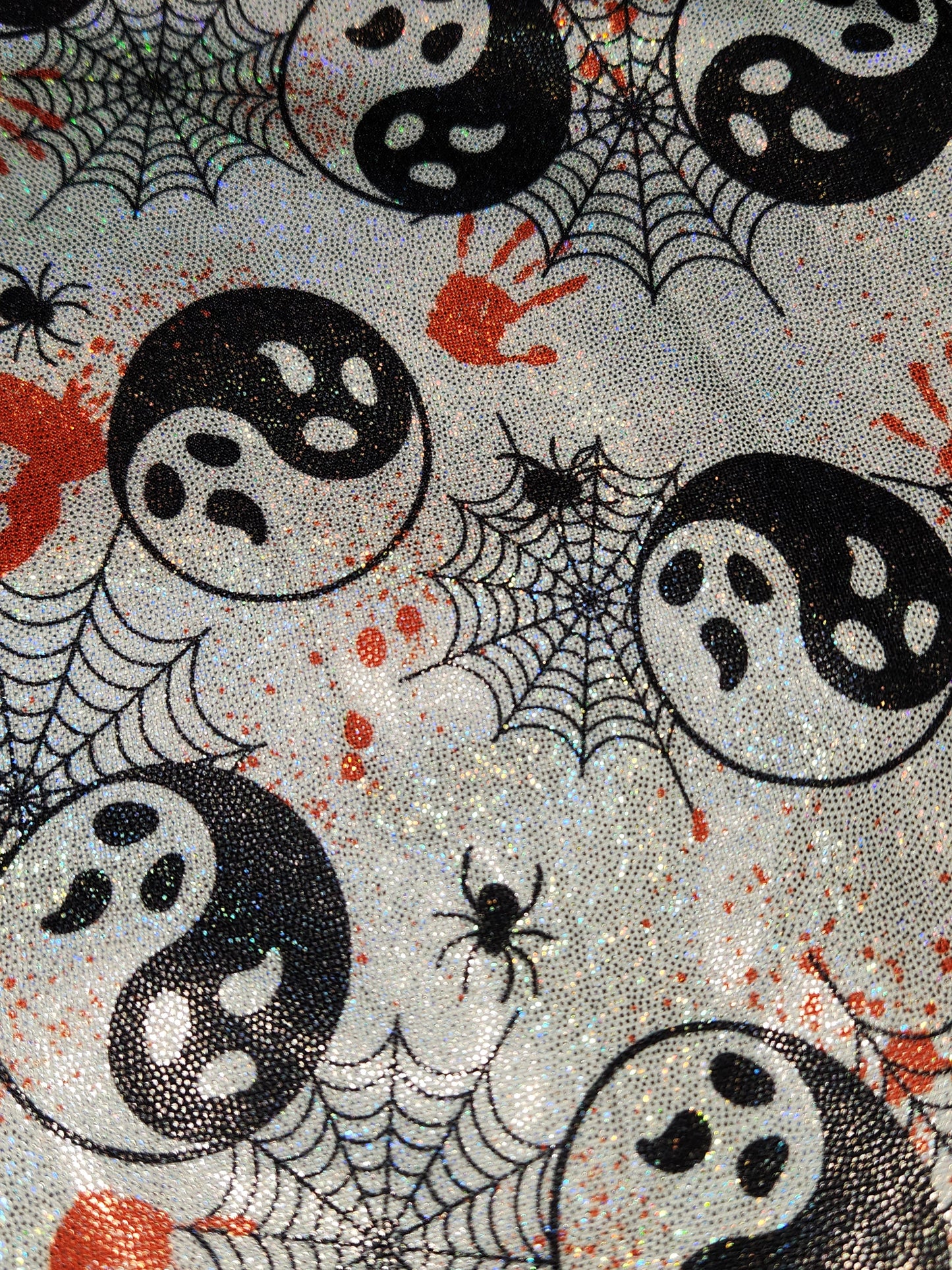 Ying Yang Ghosts on White Holographic Tail Bag