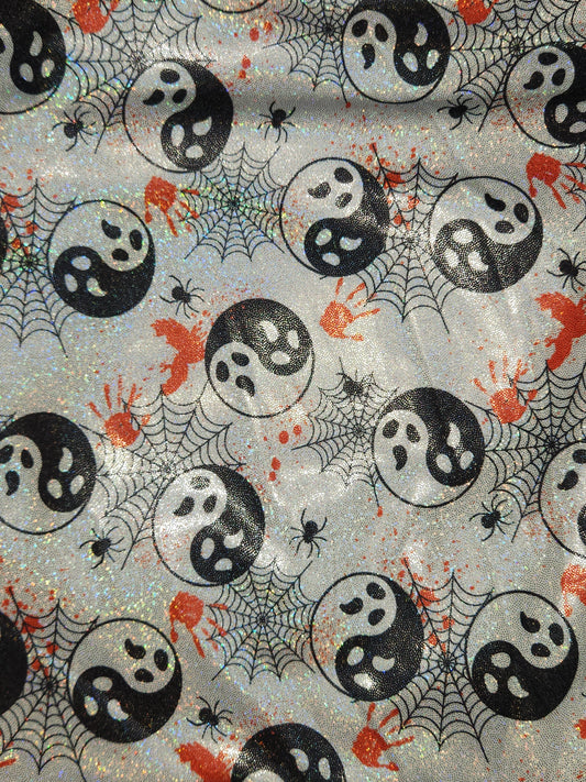 Ying Yang Ghosts on White Holographic Tail Bag